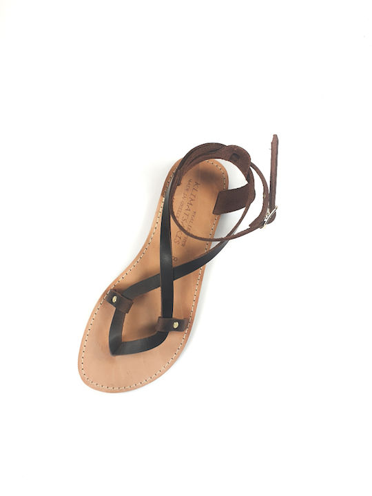 Women's sandals Climatsakis cross straps with clasp brown 754