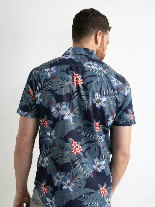 Petrol Industries Men's Shirt Short Sleeve Cotton Floral Petrol Blue