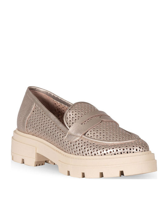 Δερμάτινα Γυναικεία Loafers σε Μπεζ Χρώμα