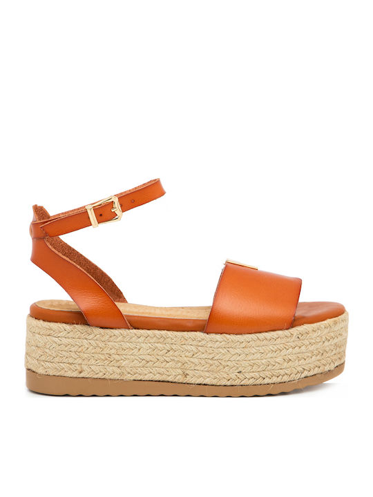 Women's Flat Sandals with Strap Flatforms in Tabac Brown Color