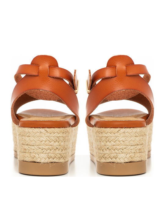 Women's Flat Sandals with Strap Flatforms in Tabac Brown Color