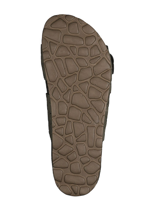 Leder Flache Sandalen für Damen in Khaki Farbe