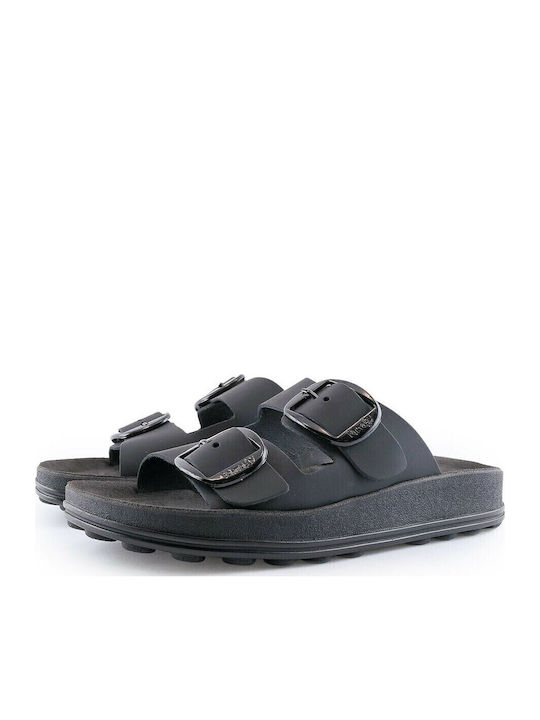 Despoina Leather Women's Flat Sandals Anatomic Black/Silver