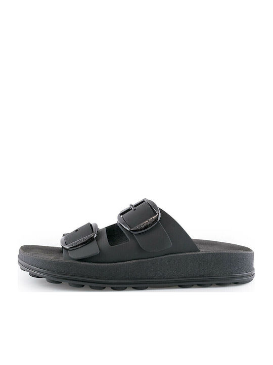 Despoina Leather Women's Flat Sandals Anatomic Black/Silver