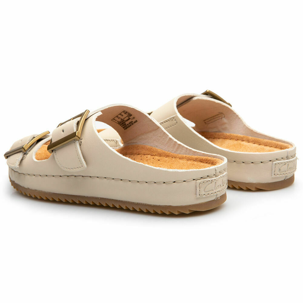 Clarks Brookleigh Leather Women's Flat Sandals in White Color