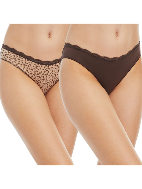 Fimelle Γυναικεία Slip 2Pack χωρίς Ραφές με Δαντέλα Brown / Leopard