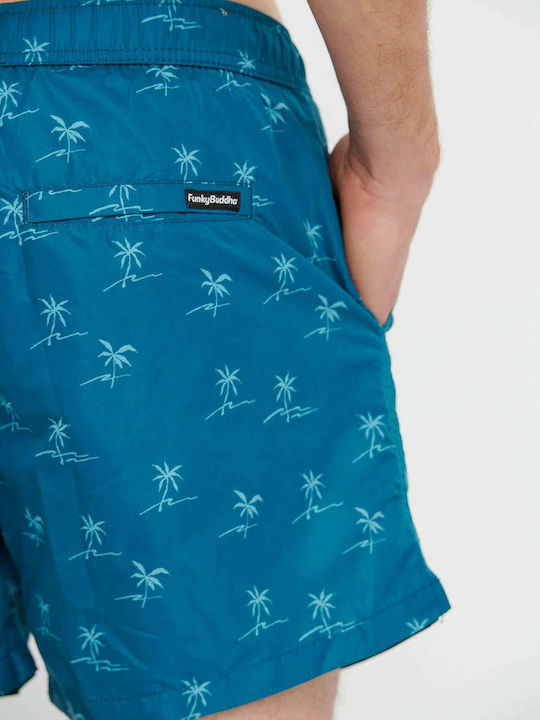 Men's Swimwear Shorts Blue Coral with Patterns