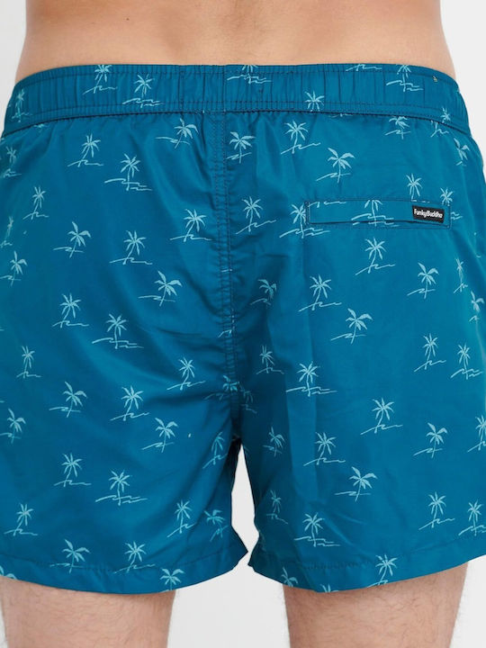 Funky Buddha Herren Badebekleidung Shorts Blue Coral mit Mustern