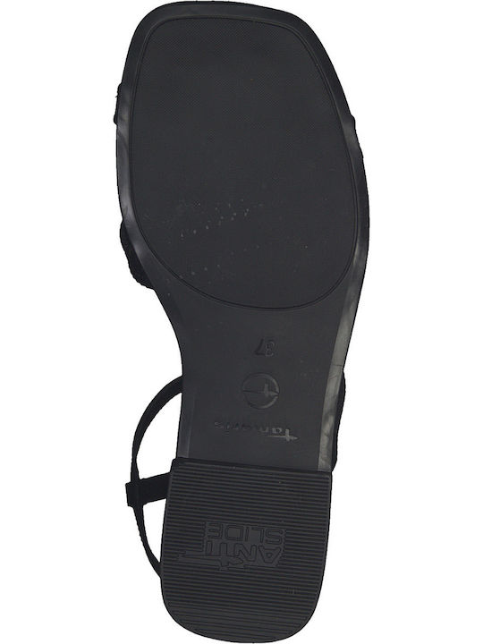 Leather Women's Flat Sandals with Strap in Black Color