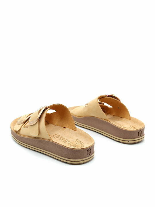 Despoina Leather Women's Flat Sandals Anatomic in Yellow Color