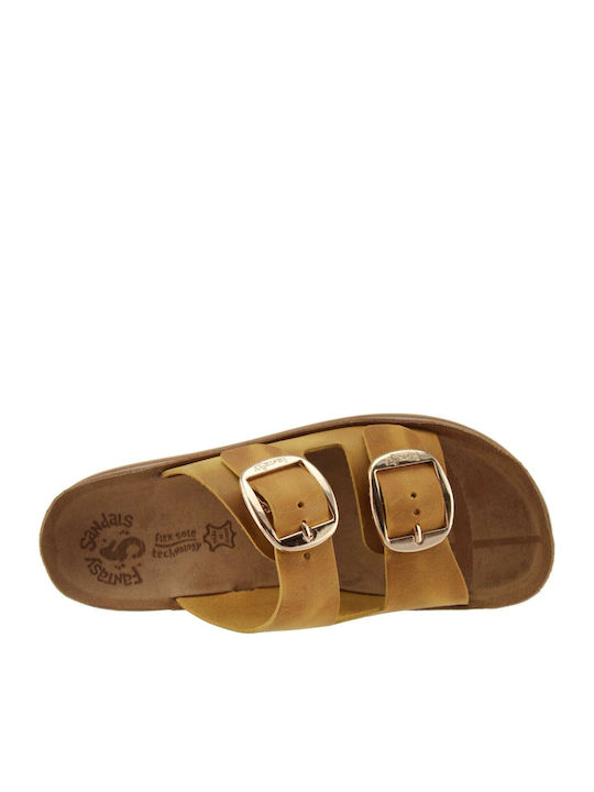 Despoina Leather Women's Flat Sandals Anatomic in Yellow Color