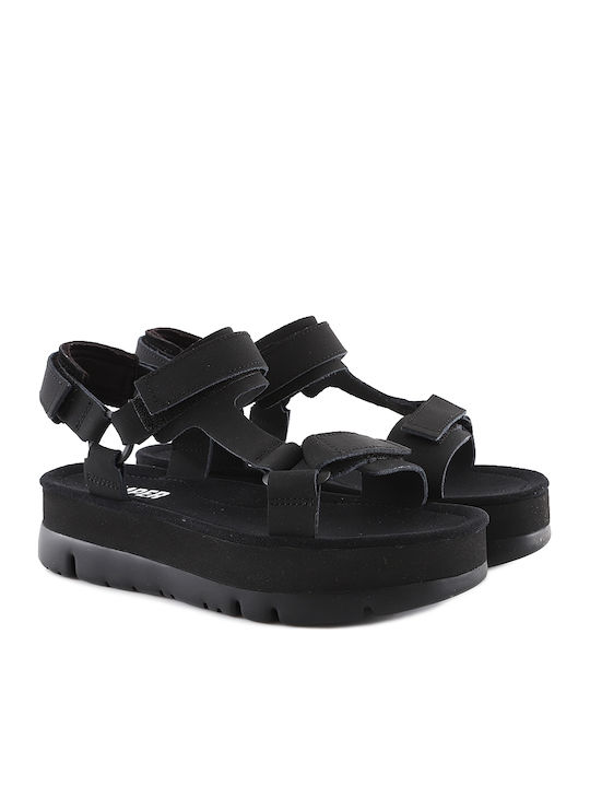 Oruga Up Leather Women's Flat Sandals Anatomic Sporty Flatforms in Black Color