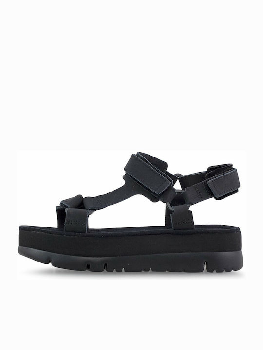 Oruga Up Leather Women's Flat Sandals Anatomic Sporty Flatforms in Black Color