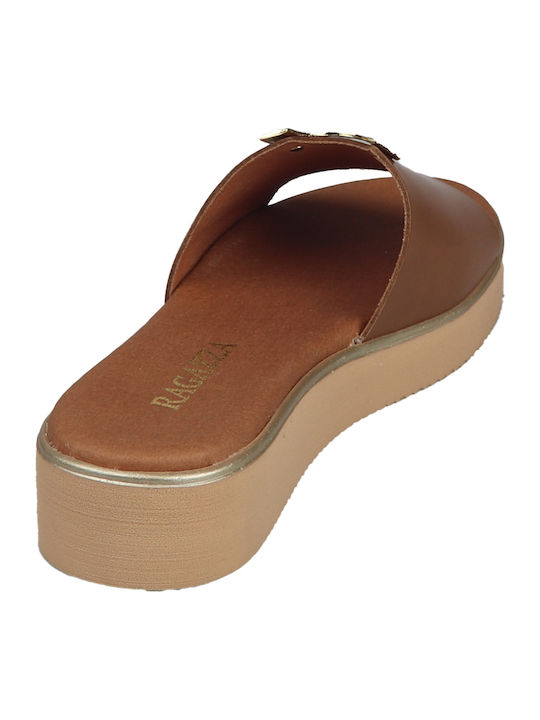 Leder Flache Sandalen für Damen Anatomisch in Tabac Braun Farbe