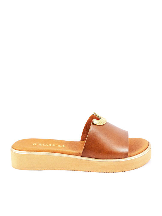 Leder Flache Sandalen für Damen Anatomisch in Tabac Braun Farbe