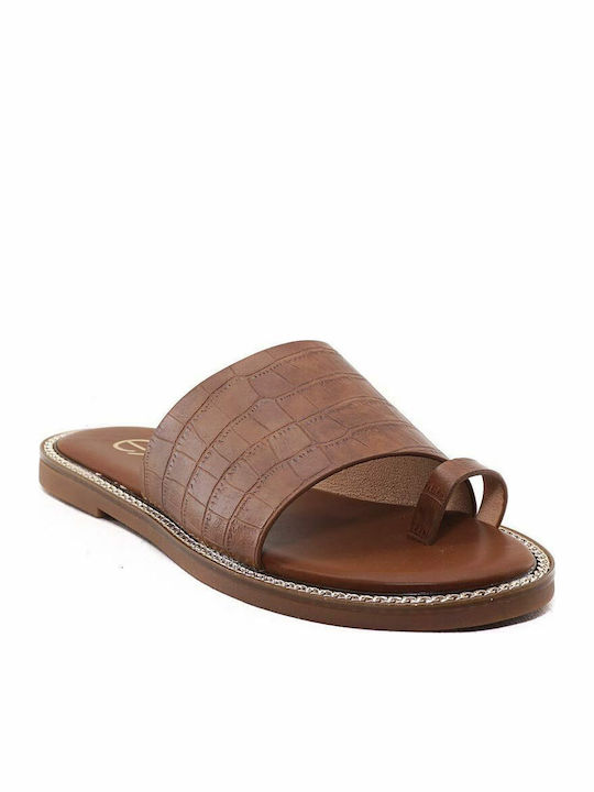 Women's Flat Sandals in Tabac Brown Color