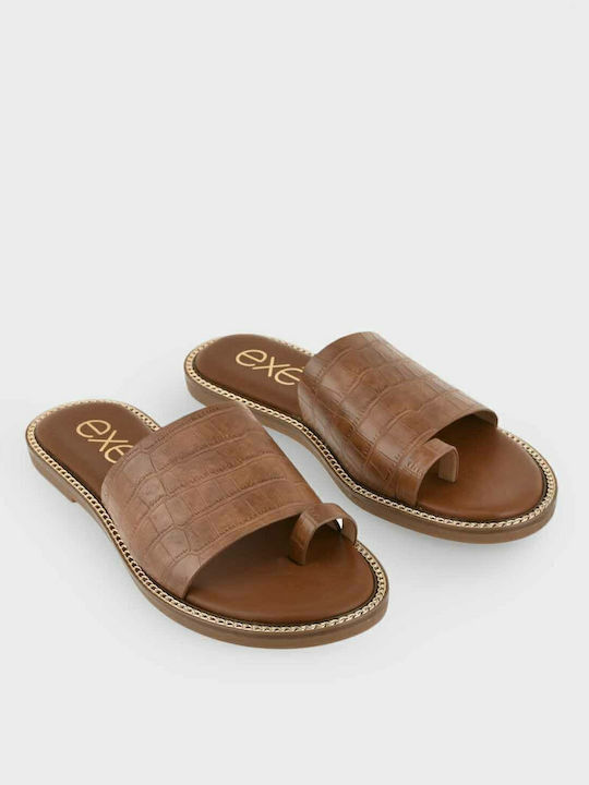 Women's Flat Sandals in Tabac Brown Color