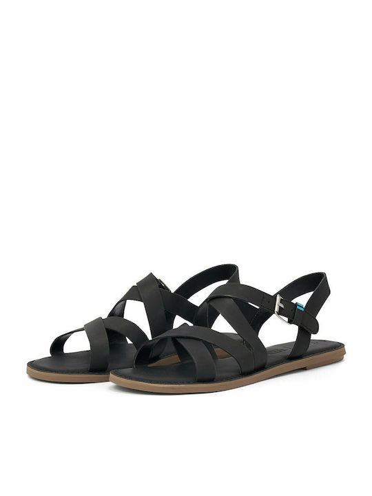 Sicily Leather Women's Flat Sandals with Strap in Black Color