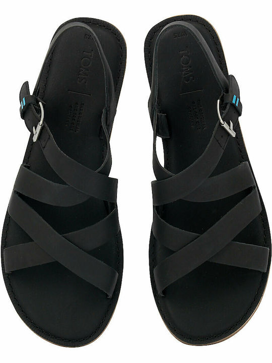 Sicily Leather Women's Flat Sandals with Strap in Black Color
