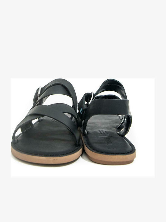 Sicily Leather Women's Flat Sandals with Strap in Black Color
