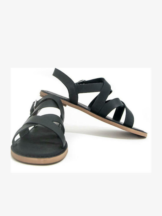Sicily Leather Women's Flat Sandals with Strap in Black Color