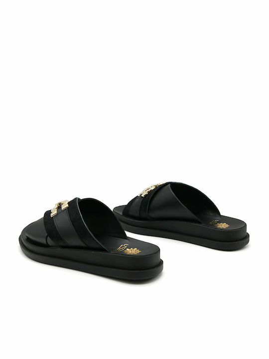 Leather Women's Flat Sandals Anatomic Flatforms in Black Color