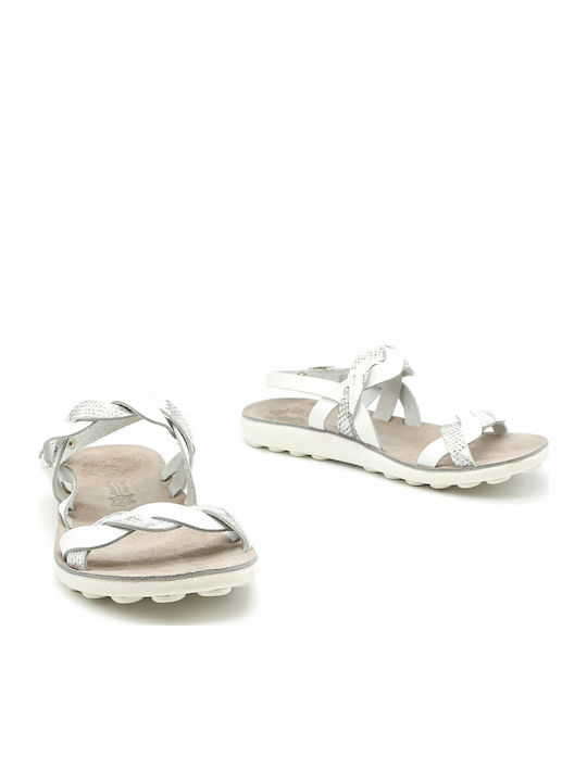 Coni Leather Women's Flat Sandals Anatomic in White Color