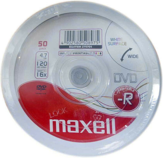 Maxell Εγγράψιμα DVD-R 16x 4.7GB Cake Box 50τμχ