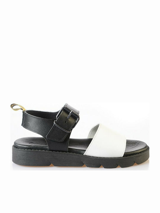 Leather Women's Flat Sandals Anatomic with Strap in White Color