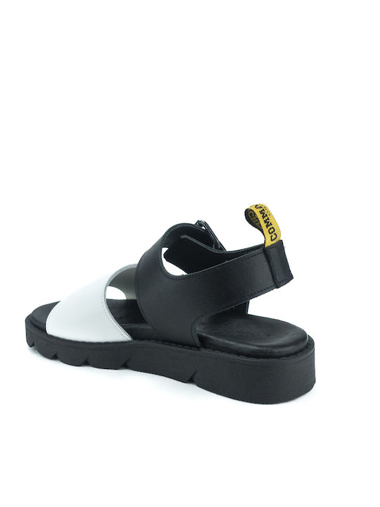 Leather Women's Flat Sandals Anatomic with Strap in White Color