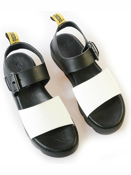 Leather Women's Flat Sandals Anatomic with Strap in White Color