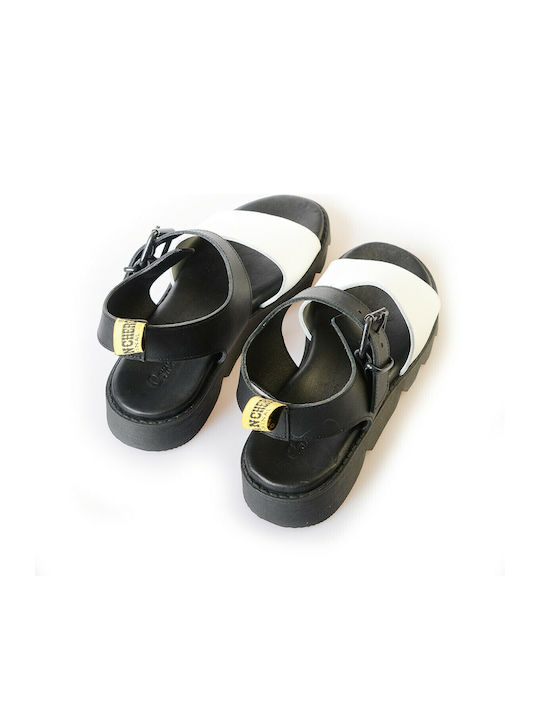 Leather Women's Flat Sandals Anatomic with Strap in White Color