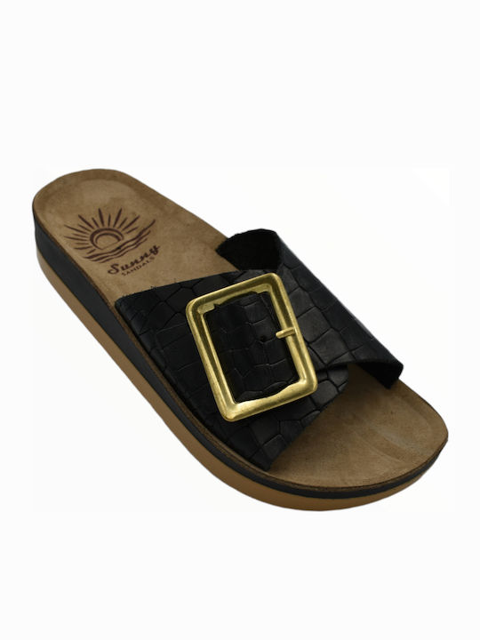 Lisa 35 Leather Women's Flat Sandals Anatomic in Black Color