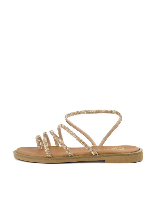 Leather Women's Flat Sandals in Gold Color