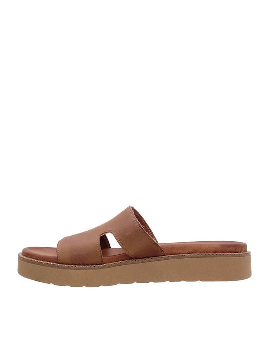 Leather Women's Flat Sandals in Tabac Brown Color