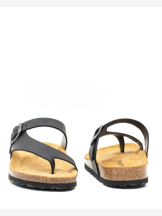 Leather Women's Flat Sandals Anatomic in Black Color
