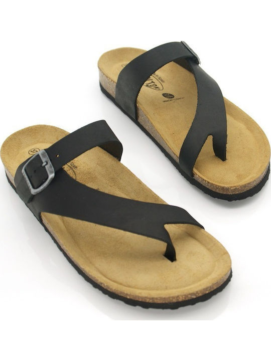 Leather Women's Flat Sandals Anatomic in Black Color
