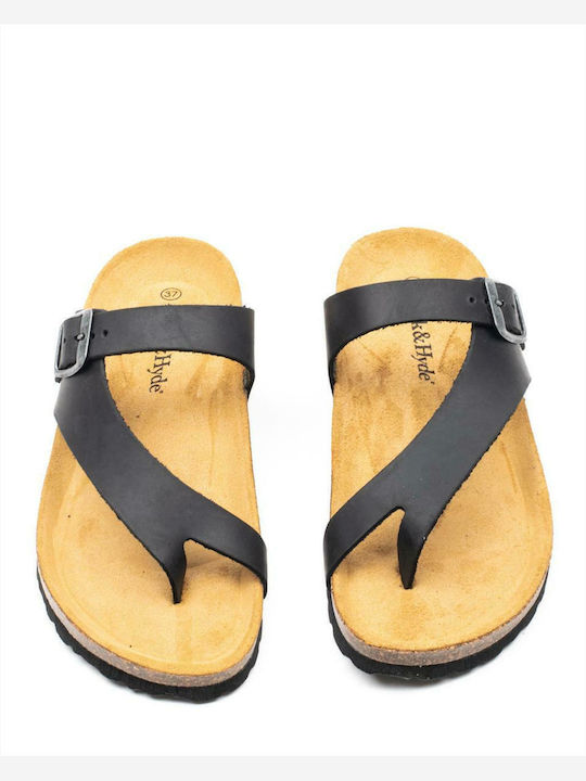 Leather Women's Flat Sandals Anatomic in Black Color