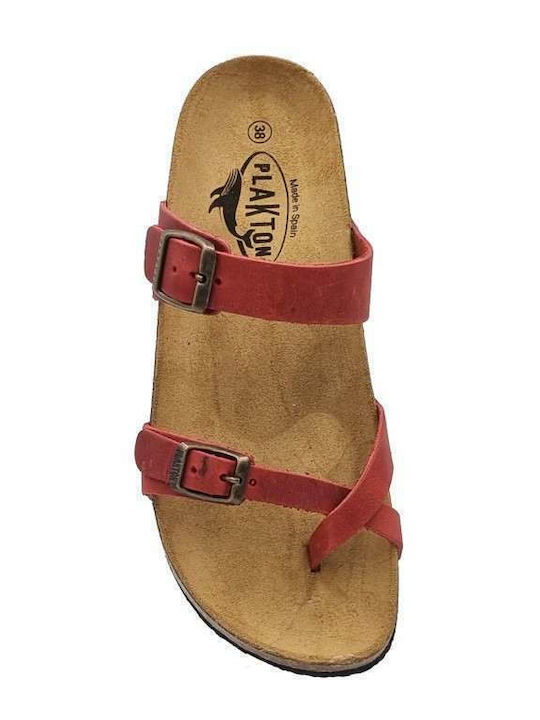 Leather Women's Flat Sandals Anatomic Flatforms in Red Color