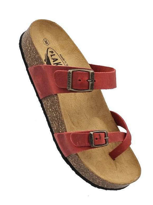 Leather Women's Flat Sandals Anatomic Flatforms in Red Color