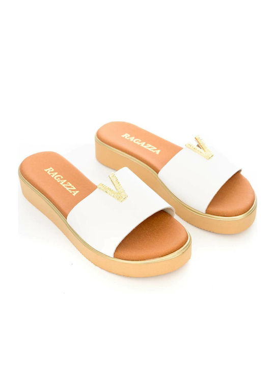 Leather Women's Flat Sandals in White Color