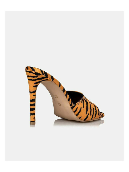 Satin Mules mit Dünn Hoch Absatz Tiger