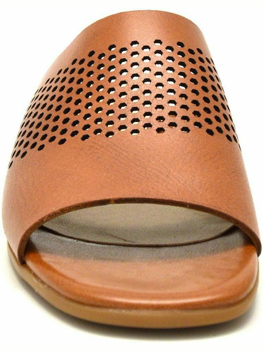 Leather Mules with Chunky Low Heel in Tabac Brown Color