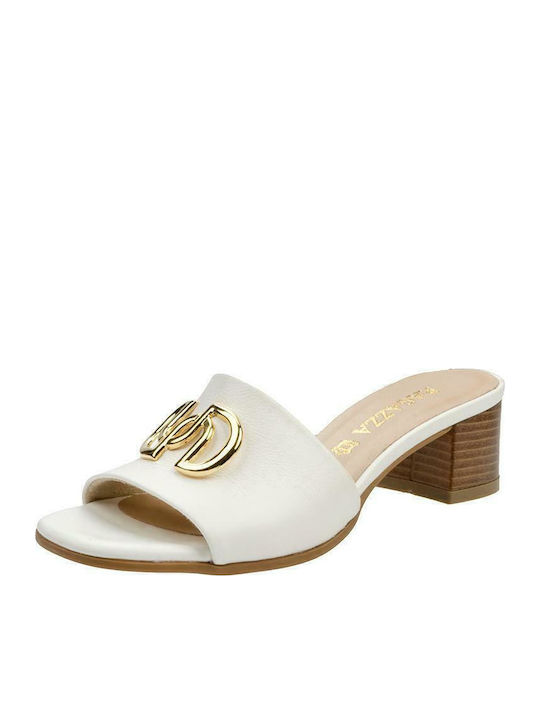 Leder Mules mit Chunky Niedrig Absatz in Weiß Farbe