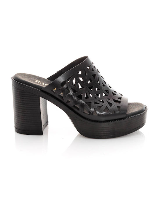 Piele Mule cu Gros cu gleznă înaltă Toc în Culoare Negru