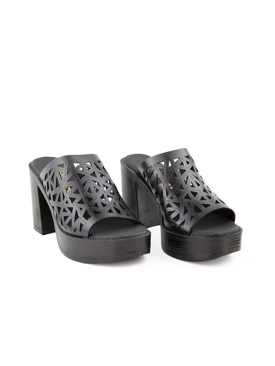 Piele Mule cu Gros cu gleznă înaltă Toc în Culoare Negru
