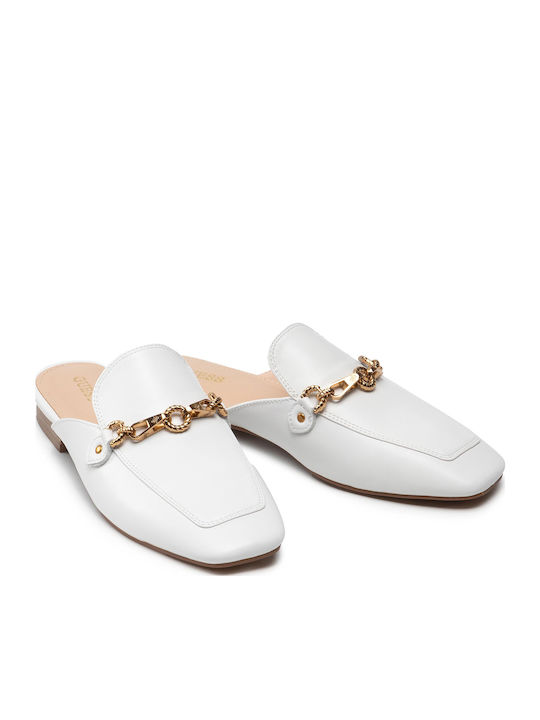 Marisa Flat Δερμάτινα Mules σε Λευκό Χρώμα