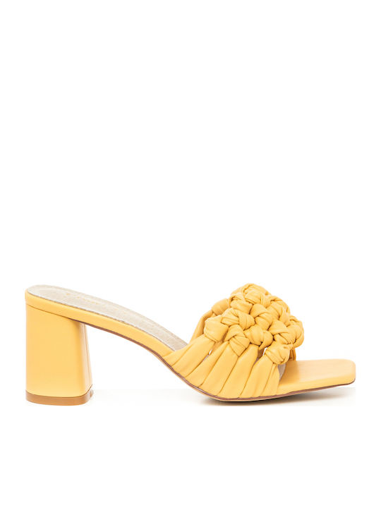Mules with Chunky Low Heel in Yellow Color