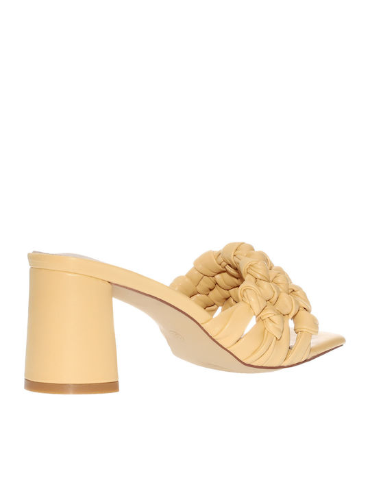 Mules with Chunky Low Heel in Yellow Color