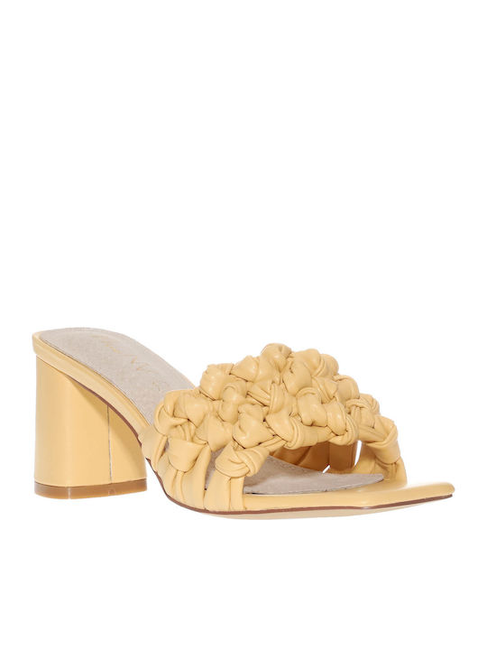 Mules with Chunky Low Heel in Yellow Color